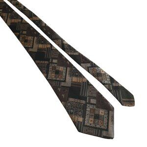 Marc Olivier Mod Geometric Patchwork Men Necktie Vintage Designer Jacquard Tan